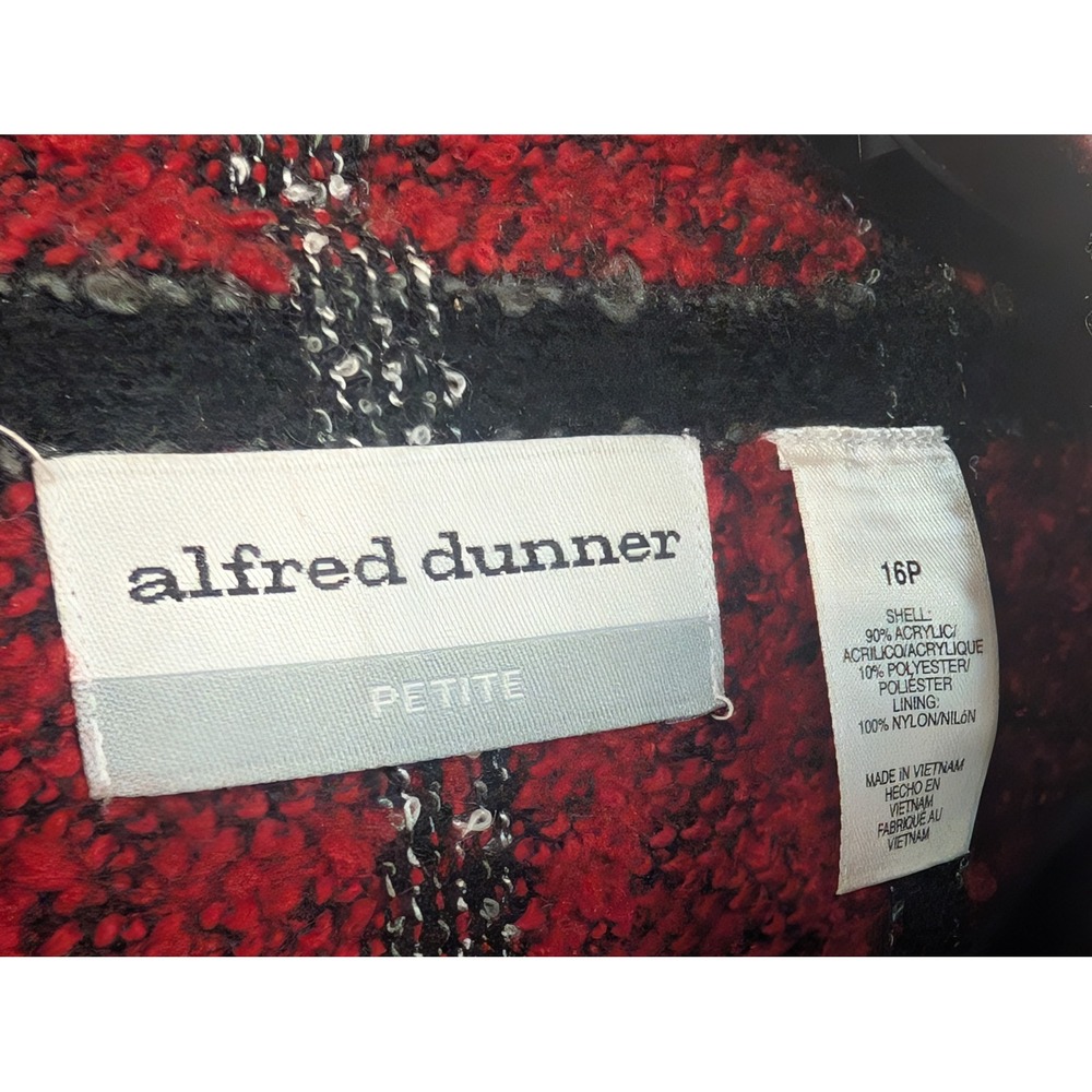 Alfred Dunner Petite Plaid Boucle Jacket Red Black Blazer Coat Size 16P - Picture 2 of 4